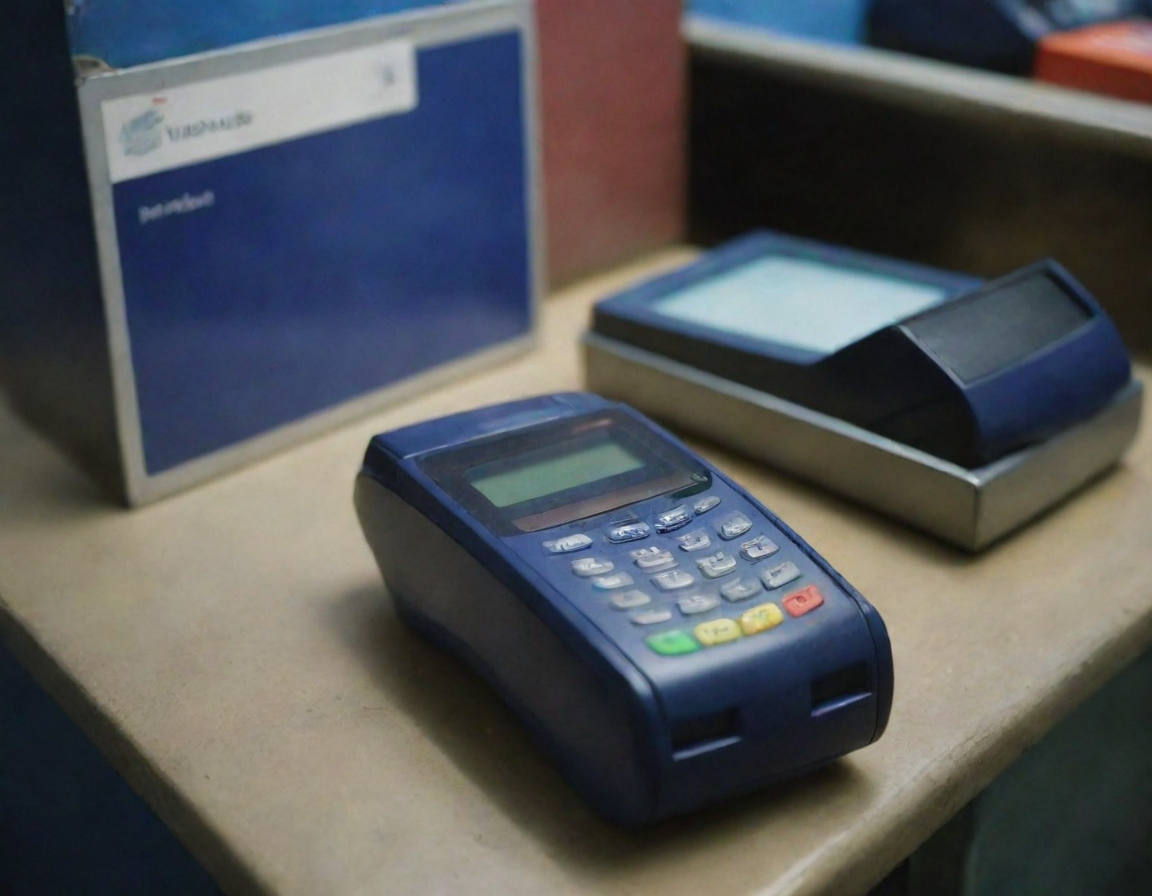A card terminal and a phone on a shop counter