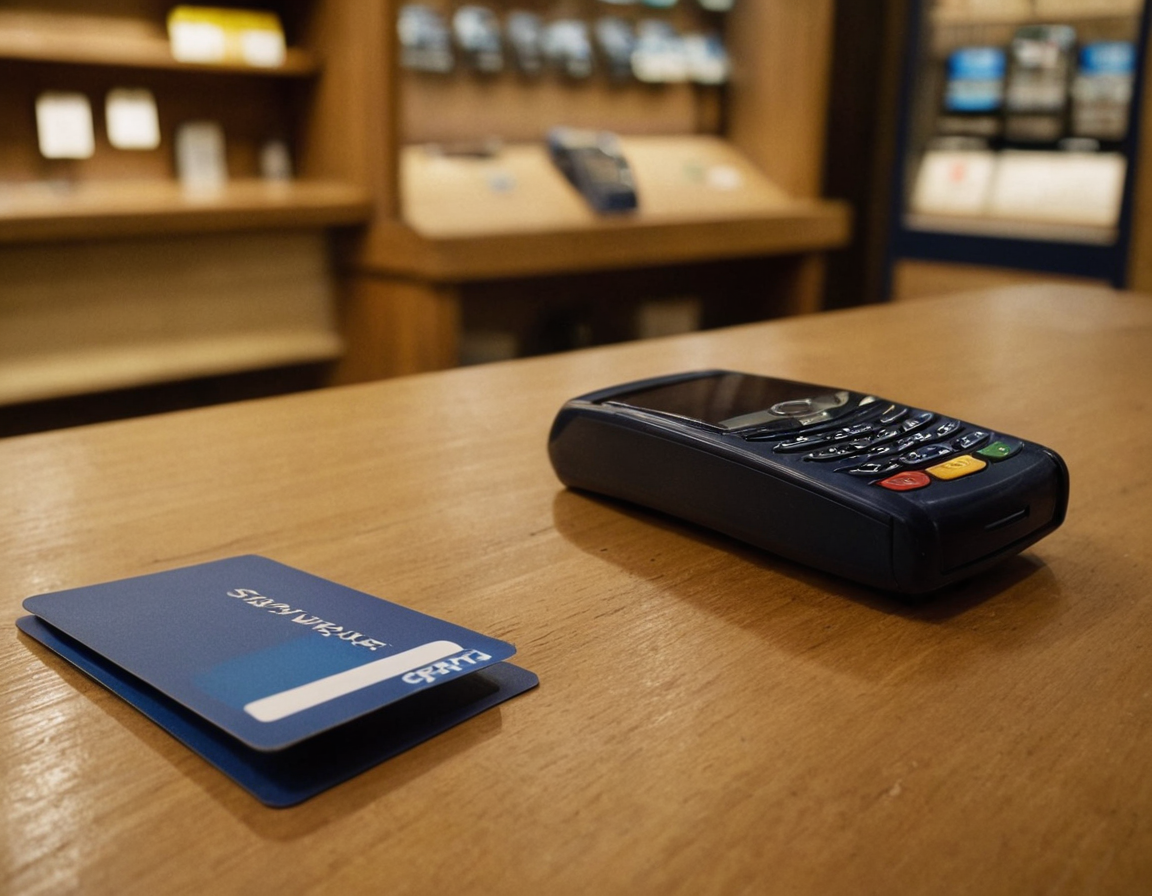 Card terminal and a plain card on a shop counter