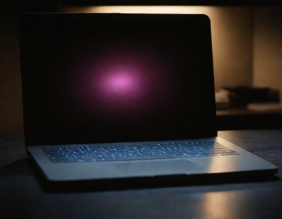 A laptop with a dark blank screen