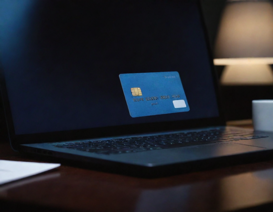 A laptop and a plain card on a dark desk