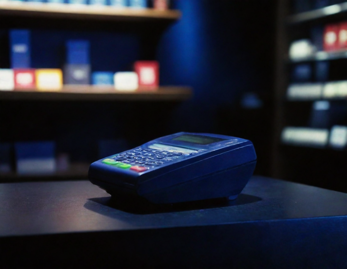 A small shop counter with a card terminal